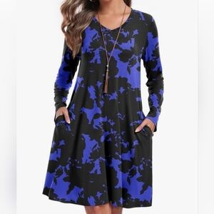 Cute Blue and Black Floral Dress